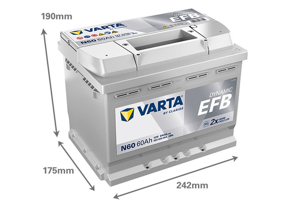 Akumulator VARTA DYNAMIC EFB N60 START STOP 12V60Ah 640A PRAWY PLUS - obrazek 2