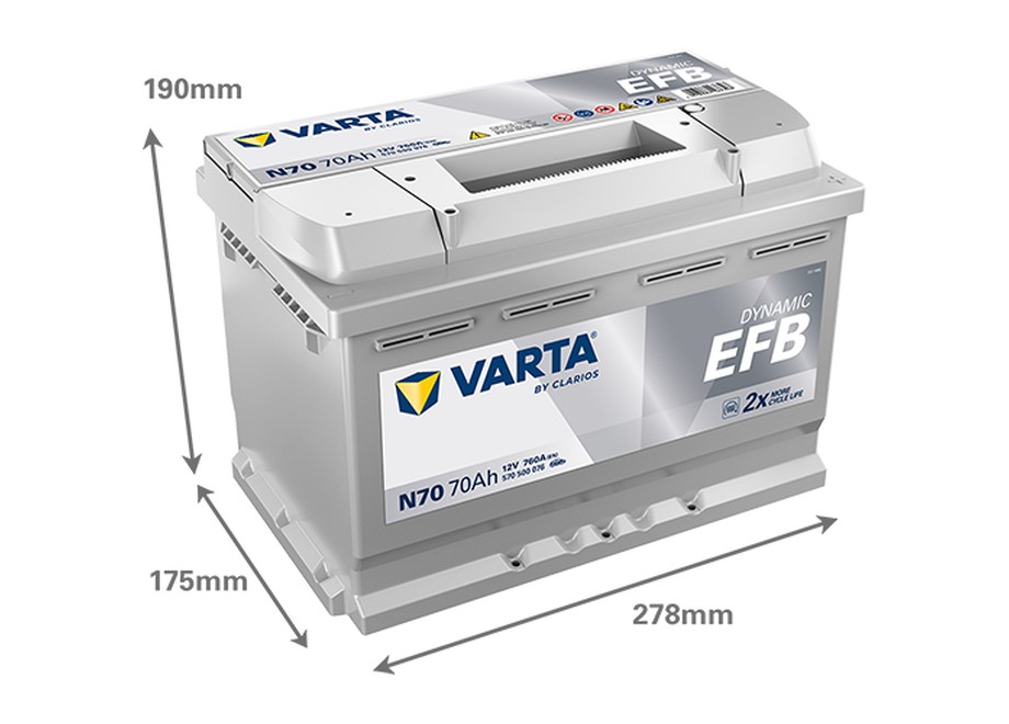 Akumulator VARTA DYNAMIC EFB N70 START STOP 12V70Ah 760A PRAWY PLUS - obrazek 2